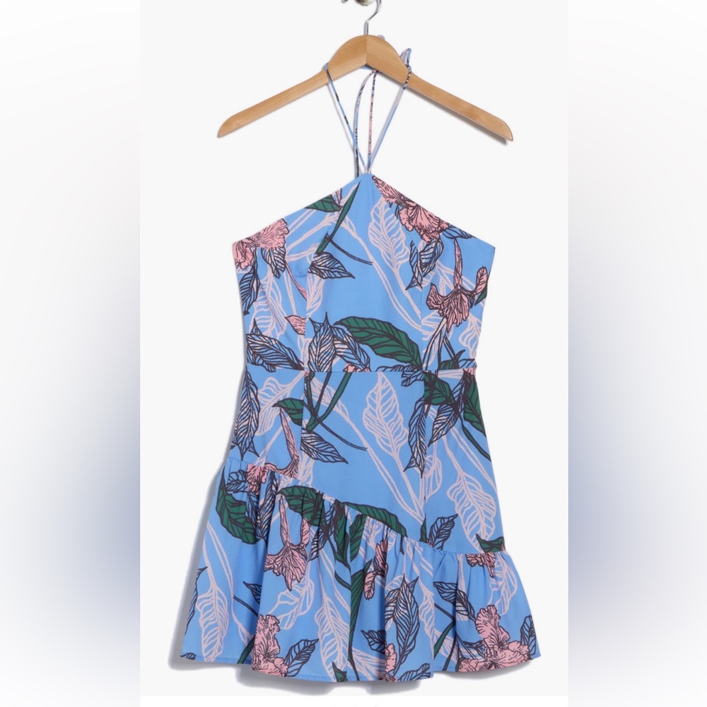 NWT Hutch Anthropologie Peri Inked Iris Halter Style Floral Mini Dress Size XL - Picture 3 of 4